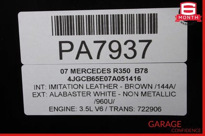 06-12 Mercedes W251 R500 R350 R550 Rear Panoramic Pano Sunroof Sun Roof Glass
