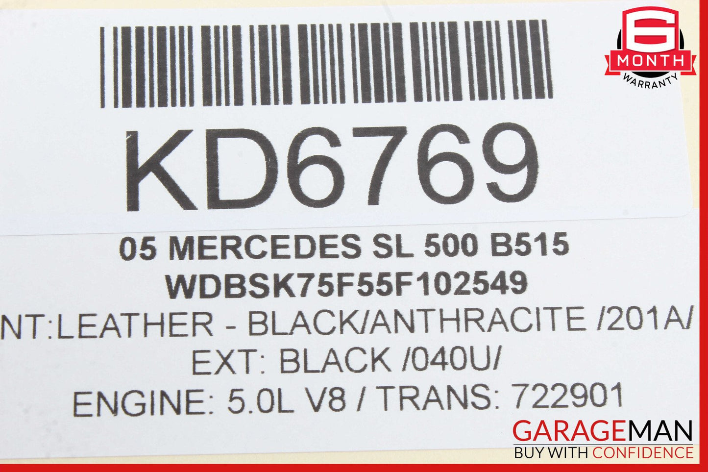 03-12 Mercedes R230 SL500 SL55 AMG Left Trunk Lock Frame Cylinder 2307900371 OEM
