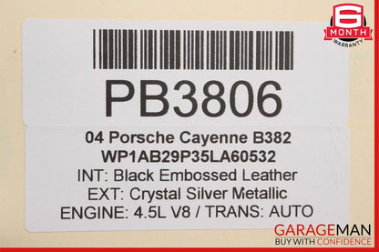 03-06 Porsche Cayenne 955 Rear Left Driver Side Exterior Door Shell Panel Silver