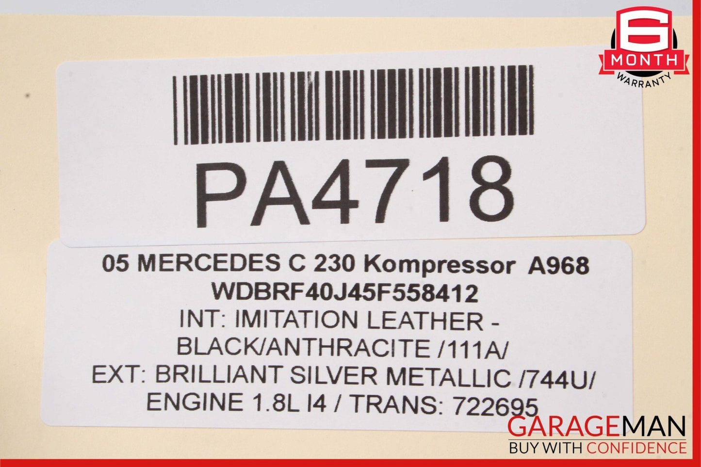 05-07 Mercedes W203 C230 C350 Front Left Top Upper Seat Cushion Anthracite
