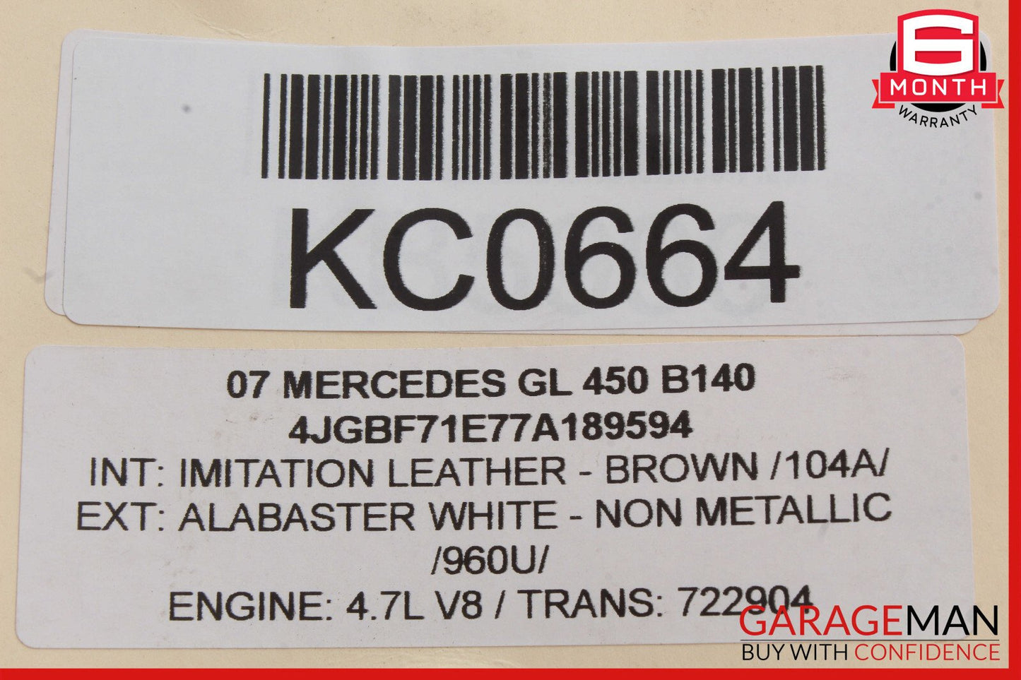 07-12 Mercedes X164 GL450 Front Right Passenger Lower Seat Cushion OEM