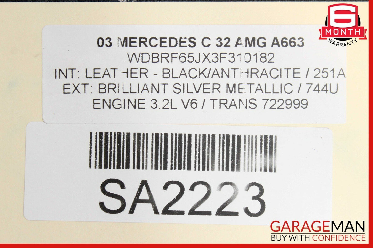 02-04 Mercedes W203 C32 AMG Rear Right Passenger Side Top Upper Seat Cushion OEM