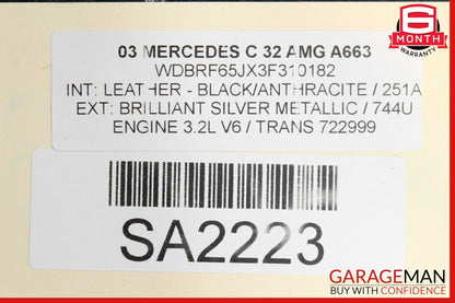 02-04 Mercedes W203 C32 AMG Rear Right Passenger Side Top Upper Seat Cushion OEM