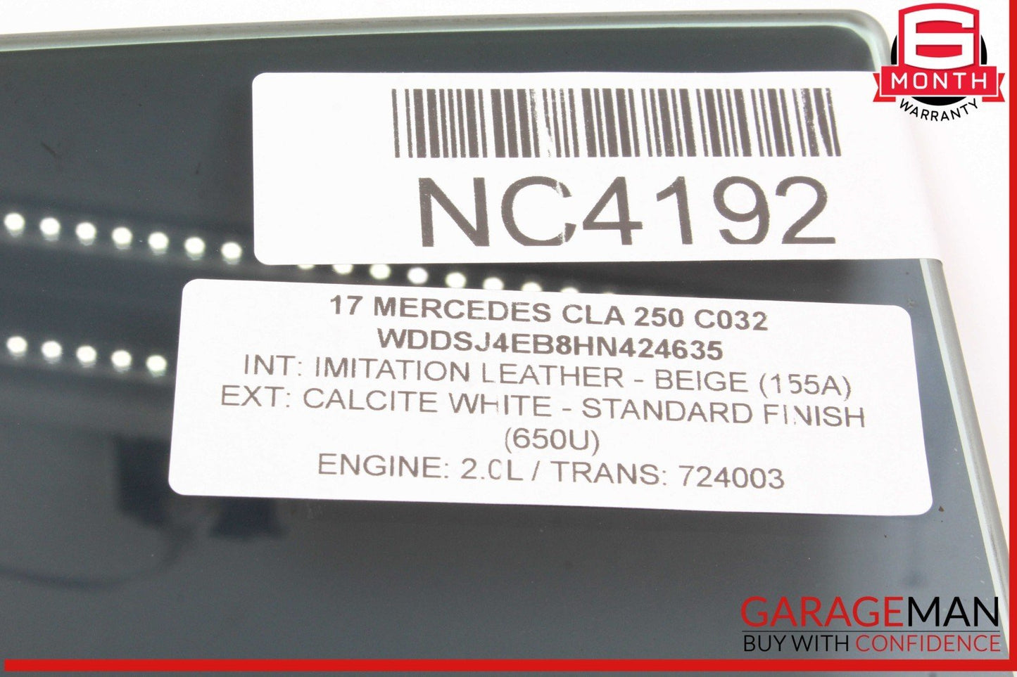 14-18 Mercedes W117 CLA250 Rear Right Passenger Side Door Window Glass OEM