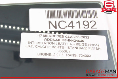14-18 Mercedes W117 CLA250 Rear Right Passenger Side Door Window Glass OEM