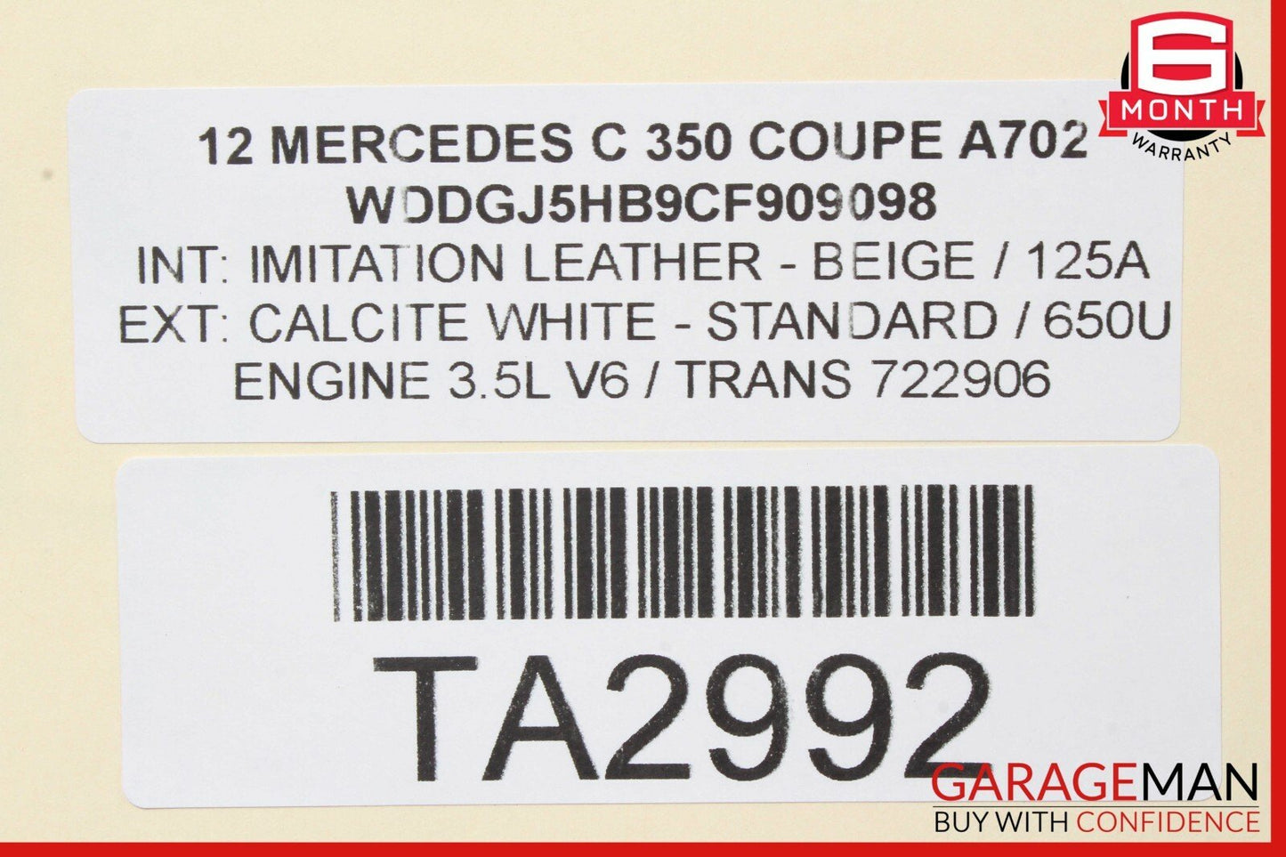 12-14 Mercedes W204 C350 Coupe Front Right Side Exterior Door Shell Frame White