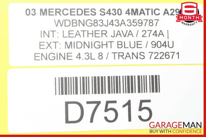 03-06 Mercedes W220 S430 S500 Front Right Passenger Seat Control Module Unit OEM
