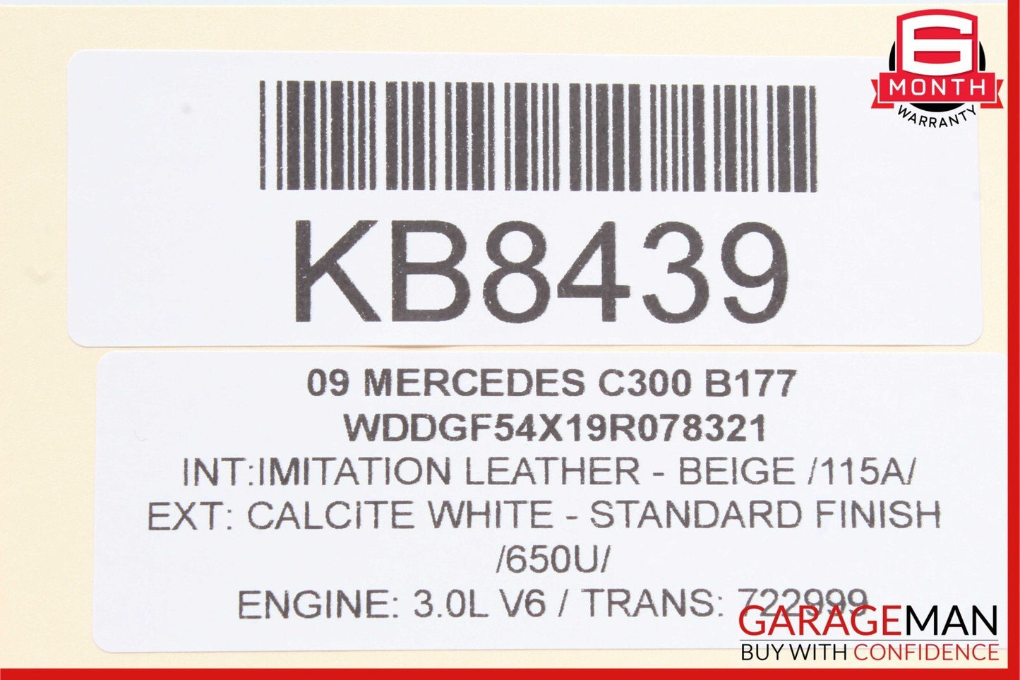 08-11 Mercedes W204 C300 C250 C350 Interior Rear View Mirror Beige OEM