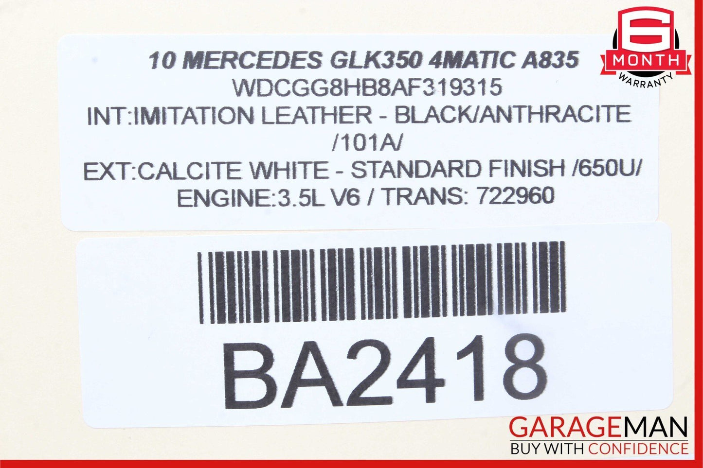 08-14 Mercedes X204 GLK350 E400 C350 Rear Right Door Window Regulator Motor OEM