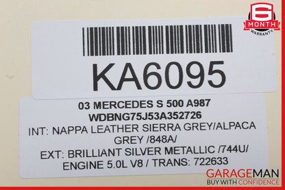00-06 Mercedes W220 S500 Rear Right Side Window Regulator Motor OEM
