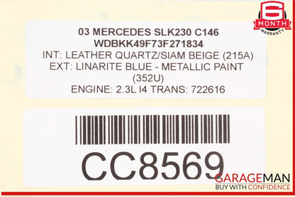 01-04 Mercedes R170 SLK230 Rear Diff Differential Axle Carrier OEM