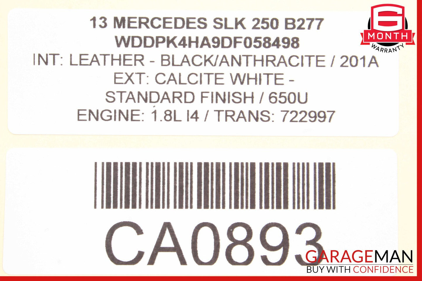 05-11 Mercedes R171 SLK280 Quarter Window Glass Rear Left Driver Side OEM