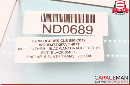 06-11 Mercedes W219 CLS550 CLS500 Rear Left Driver Side Door Window Glass OEM