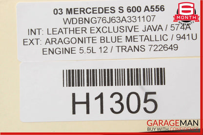 03-06 Mercedes W220 S600 Rear Right or Left Upper Recline Seat Cushion Cover OEM