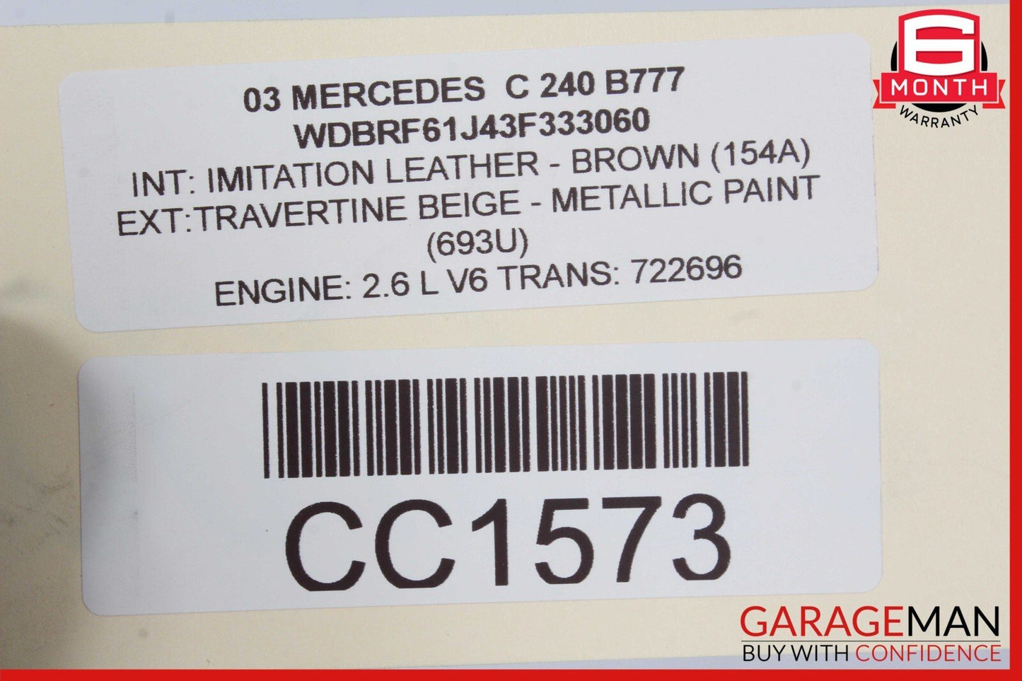 01-04 Mercedes W203 C240 C320 Front Left / Right Top Upper Seat Cushion Brown