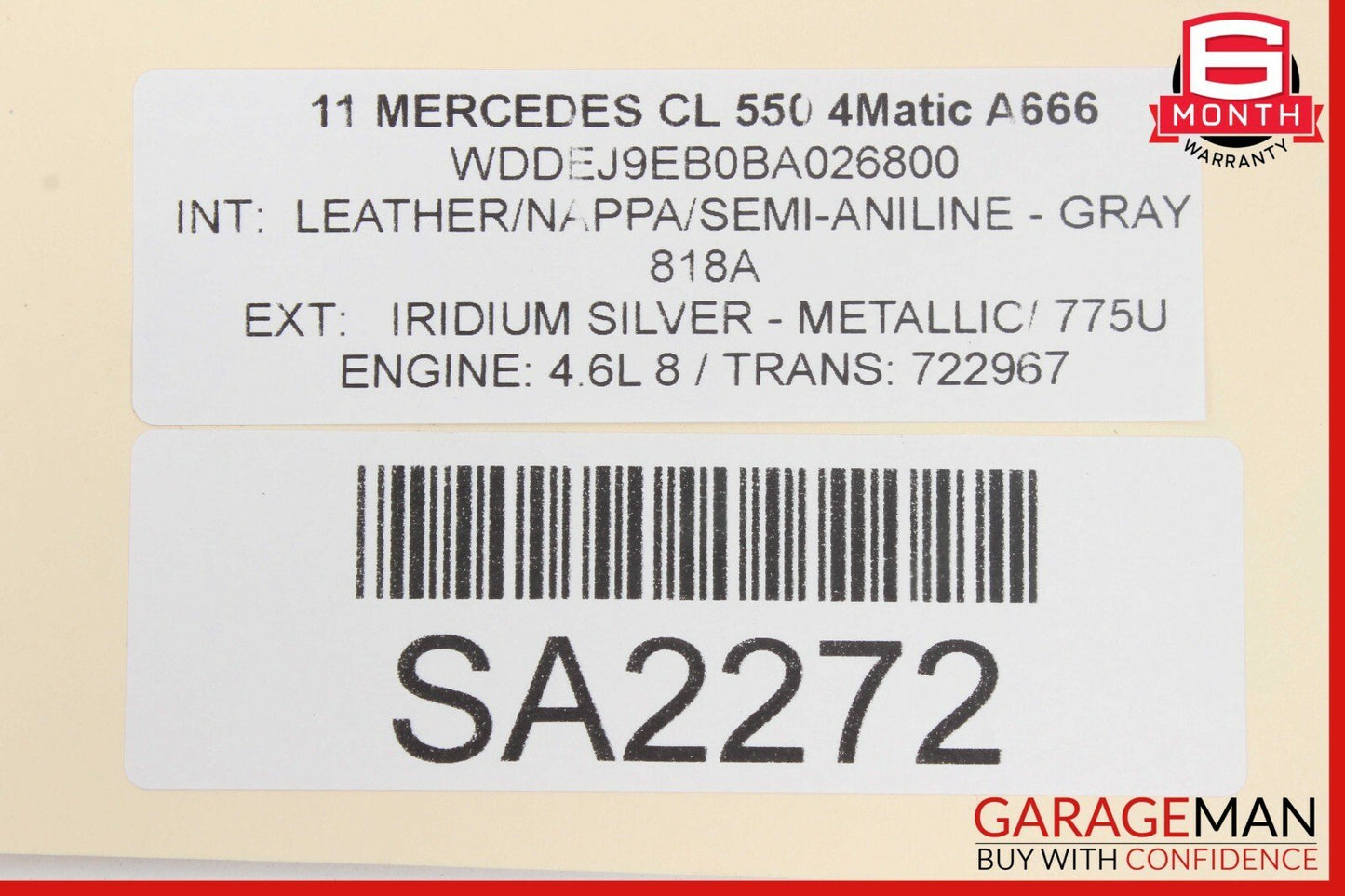 07-14 Mercedes W216 CL550 Rear Left Bottom Lower Seat Cushion Grey OEM
