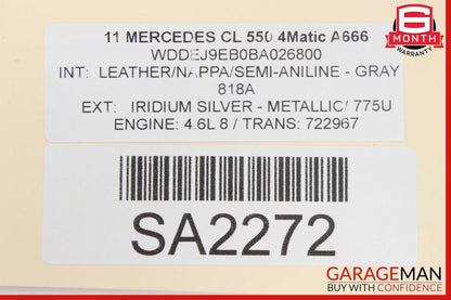 07-14 Mercedes W216 CL550 Rear Left Bottom Lower Seat Cushion Grey OEM