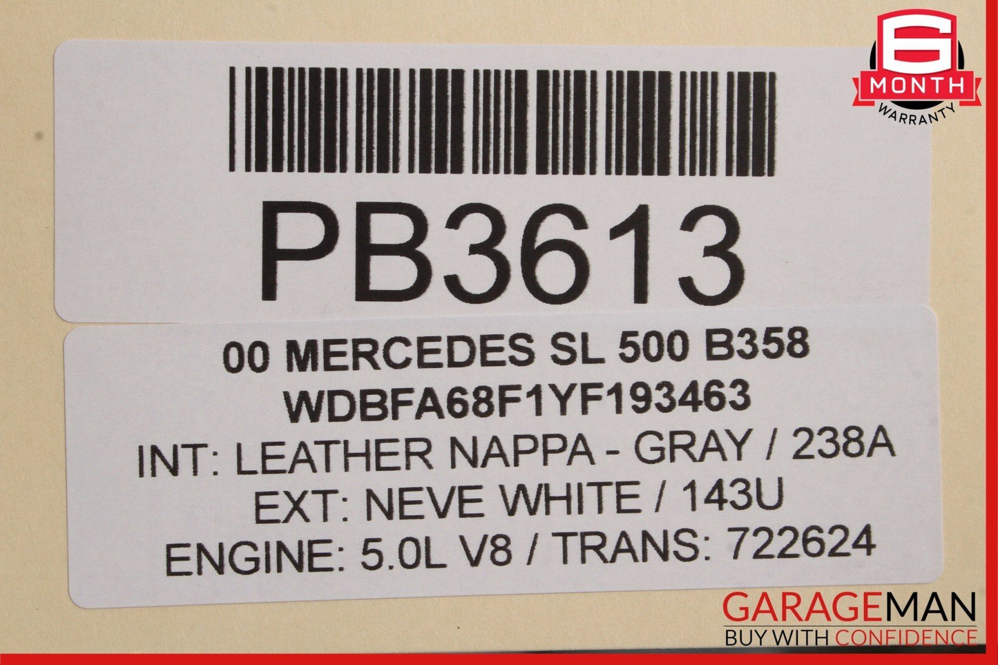 96-02 Mercedes R129 SL500 Right Passenger Side Top Upper Seat Cushion Gray OEM