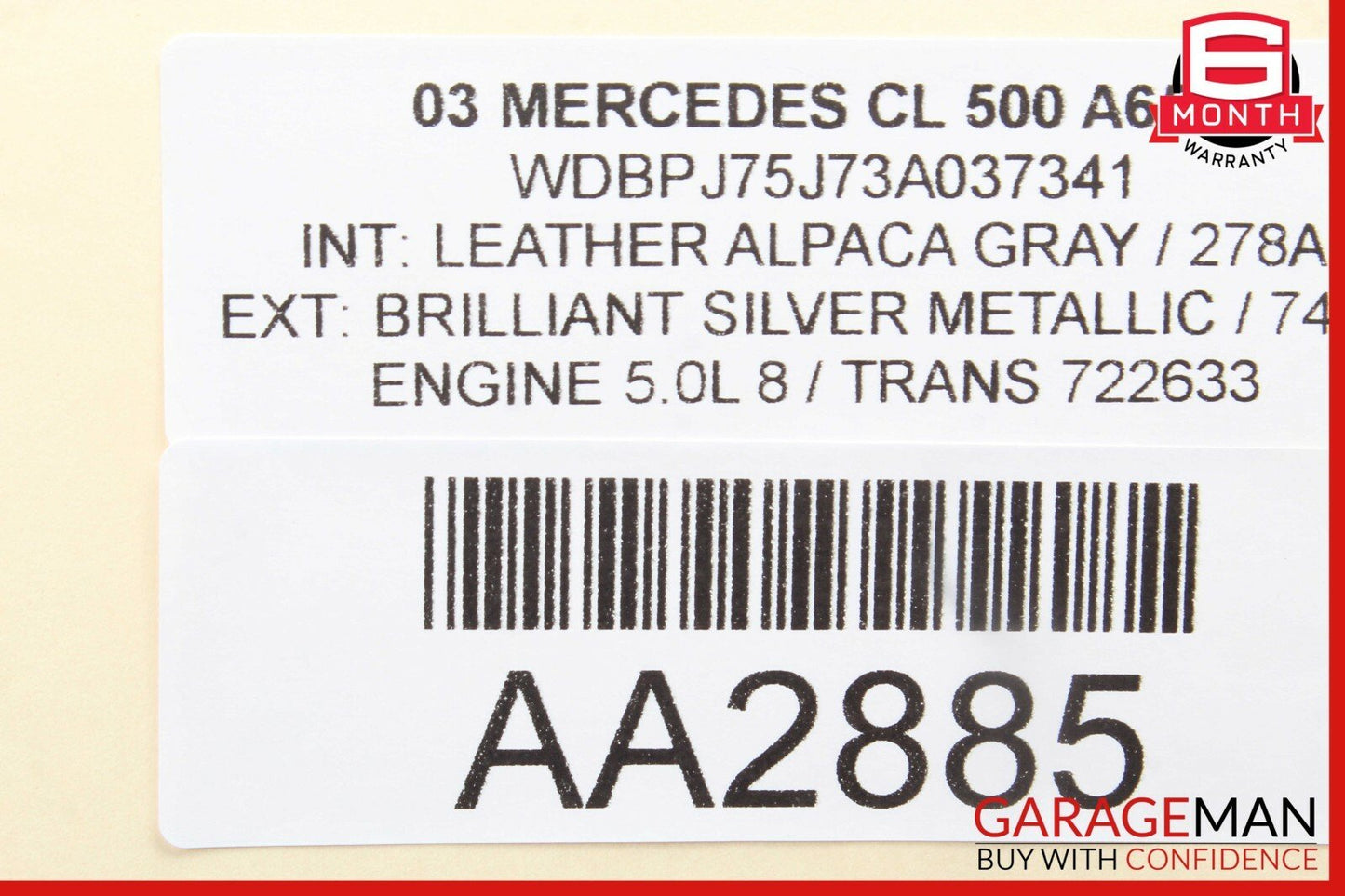 00-06 Mercedes W215 CL500 Front Right Side Top Upper Seat Cushion Cover Gray OEM