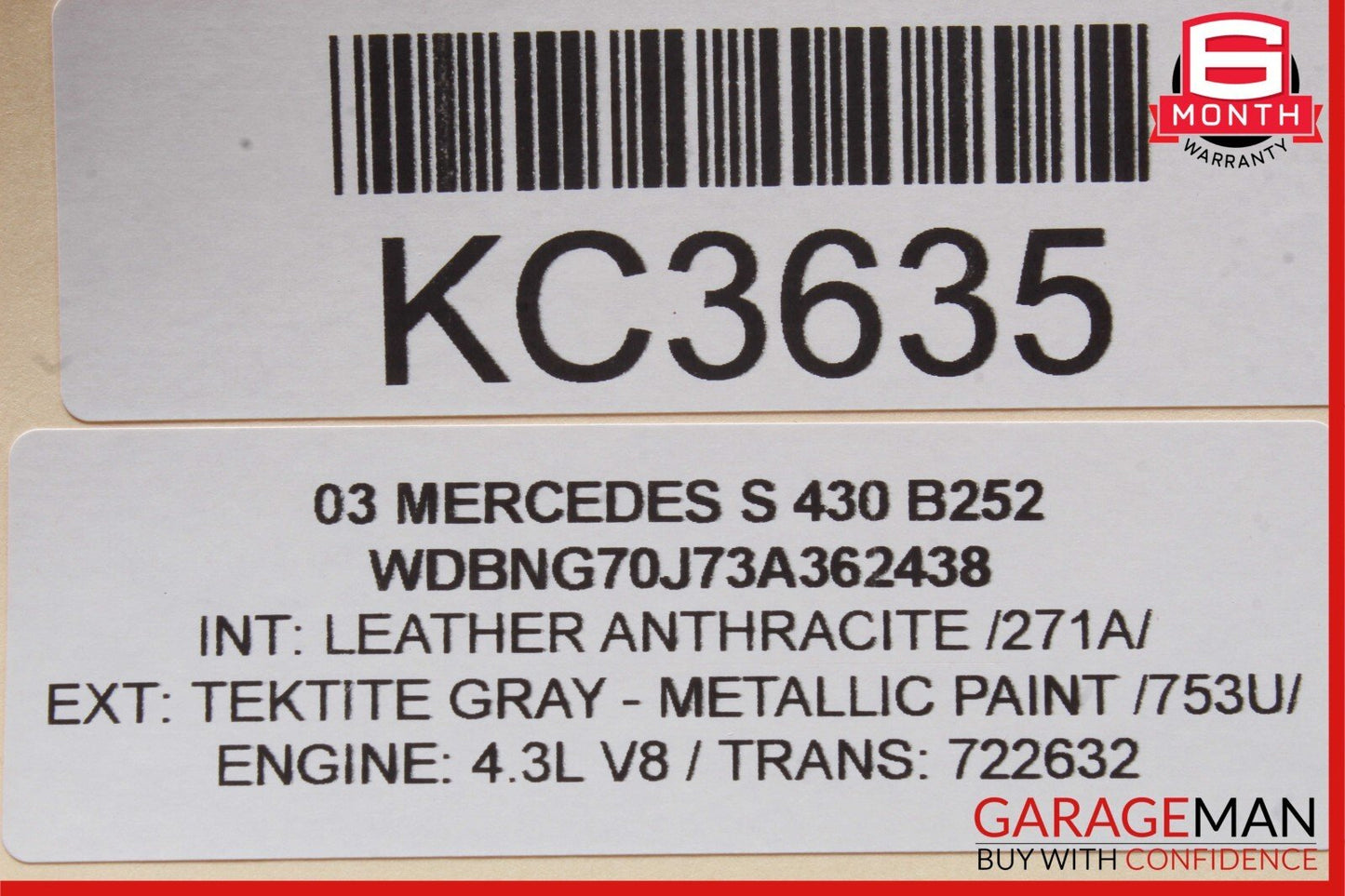 03-06 Mercedes W220 S430 Front Left or Right Side Seat Headrest Head Rest Black
