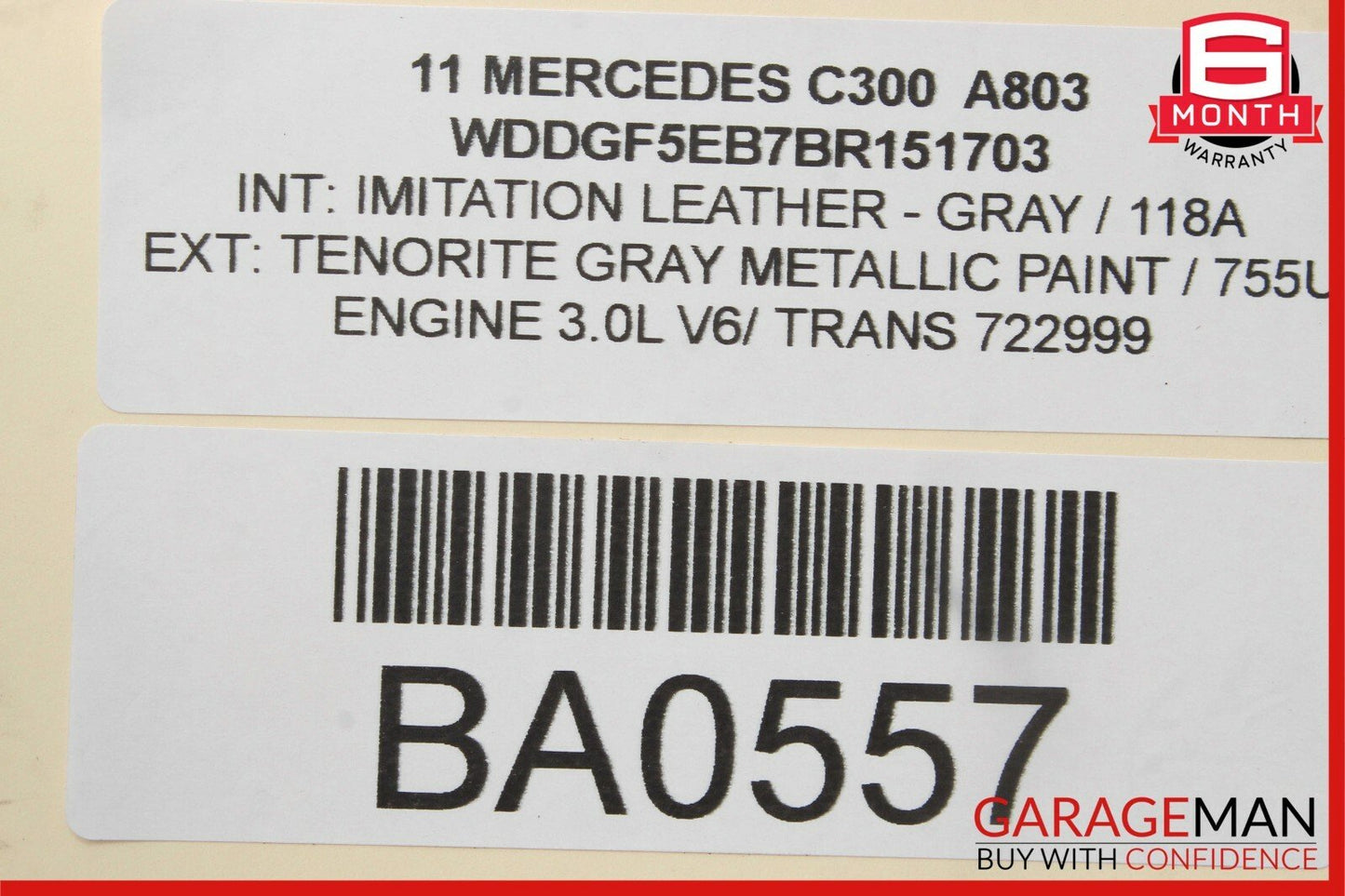 08-14 Mercedes W204 C250 C300 Sedan Front Right Side Interior Door Panel Gray