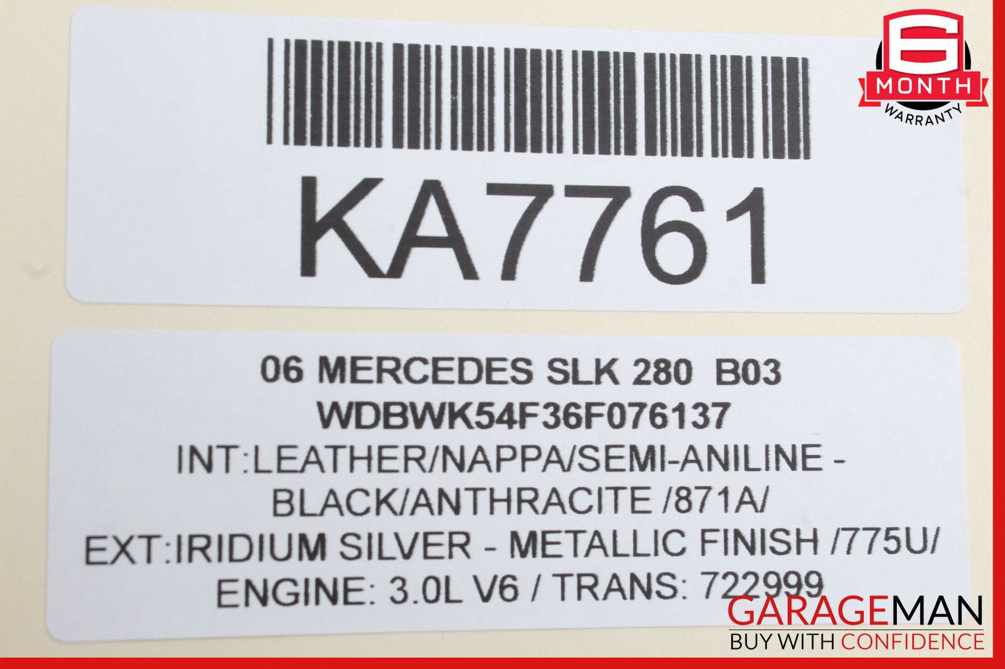 05-11 Mercedes R171 SLK280 Right Side Sun Visor Sunvisor Shade Black OEM