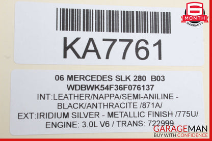 05-11 Mercedes R171 SLK280 Right Side Sun Visor Sunvisor Shade Black OEM