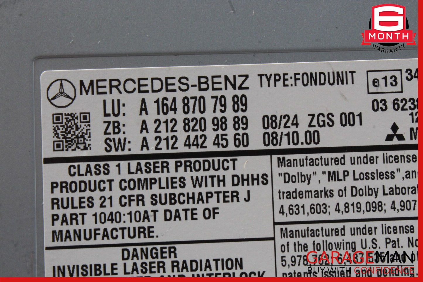 07-09 Mercedes X164 GL450 R350 ML350 DVD Video Player 1648707989 OEM