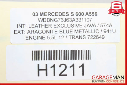 03-06 Mercedes W220 S430 S600 Steering Column Control Switches Assembly Brown