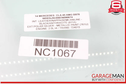 14-18 Mercedes W117 CLA45 AMG Rear Left Driver Side Door Window Glass OEM