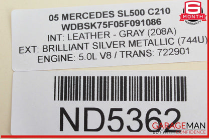 03-12 Mercedes R230 SL500 SL550 Convertible Top Right Side Load Assist Cylinder