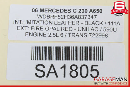 01-07 Mercedes W203 C230 Rear Center Interior Dome Light Lamp OEM