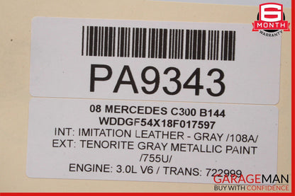 08-14 Mercedes C300 AMG Sport Sedan Left Side Skirt Rocker Panel Tenorite Grey