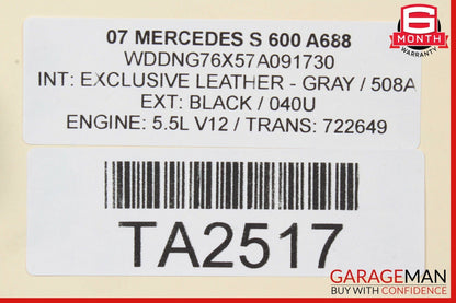 07-13 Mercedes W221 S600 Rear Left Recline Top Upper Seat Cushion Gray OEM