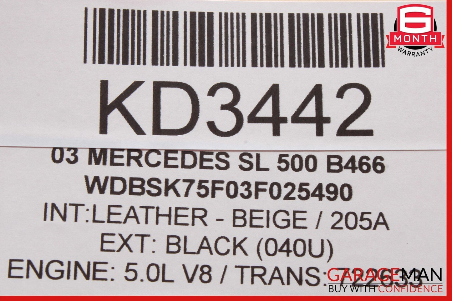 03-12 Mercedes R230 SL500 Convertible Roof Right Main Top Drive Lift Cylinder