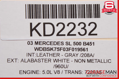 03-08 Mercedes R230 SL500 Rear Left Seat Belt Retractor Luggage w/ Speaker Gray