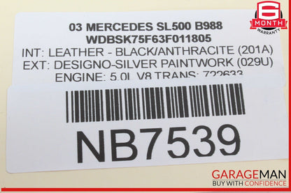 03-06 Mercedes R230 SL500 SL55 AMG Center Console Rear Lid Cover Panel Black OEM
