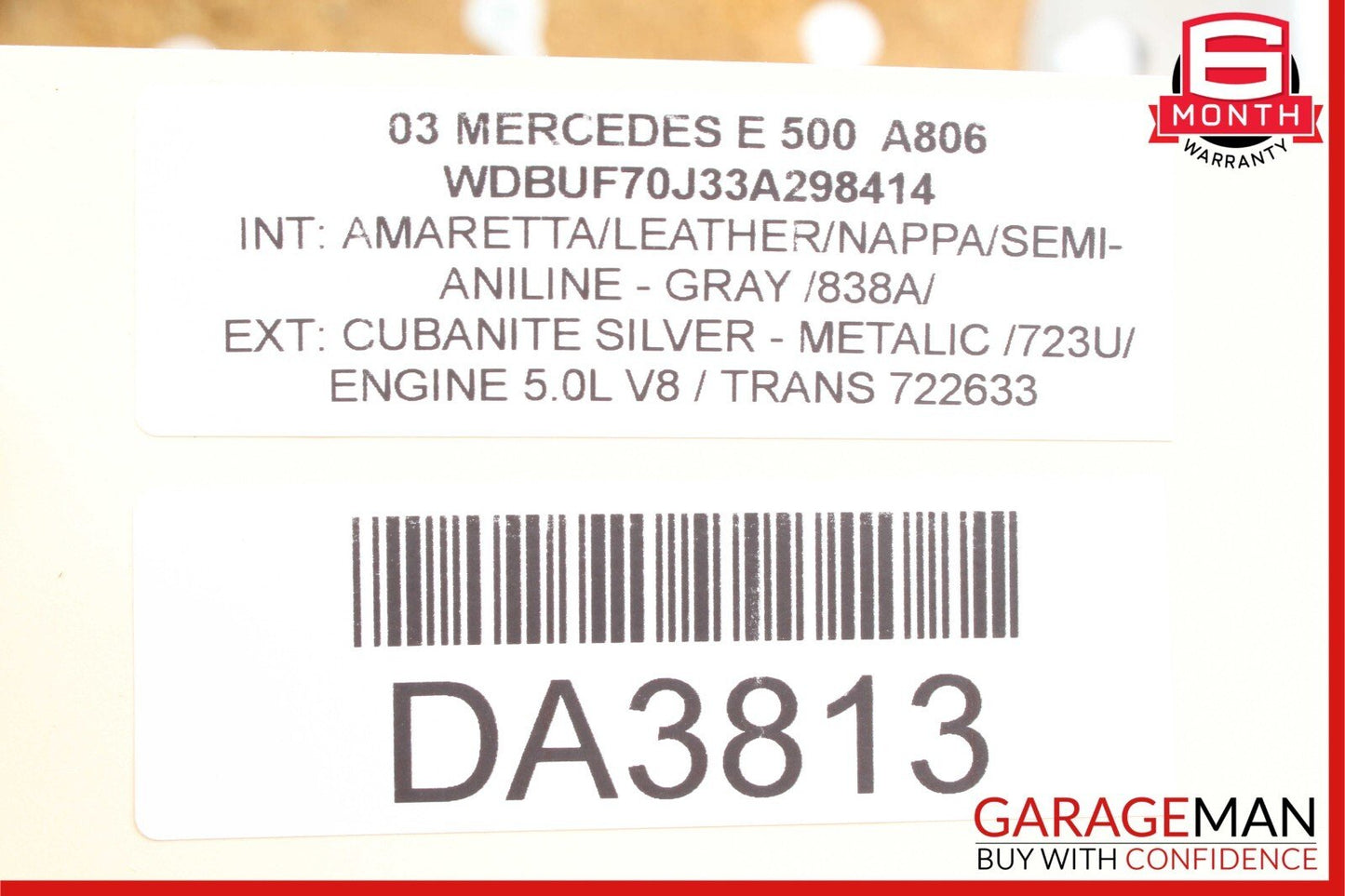 03-09 Mercedes W211 E350 E500 Front Left Side Top Upper Seat Cushion Grey OEM