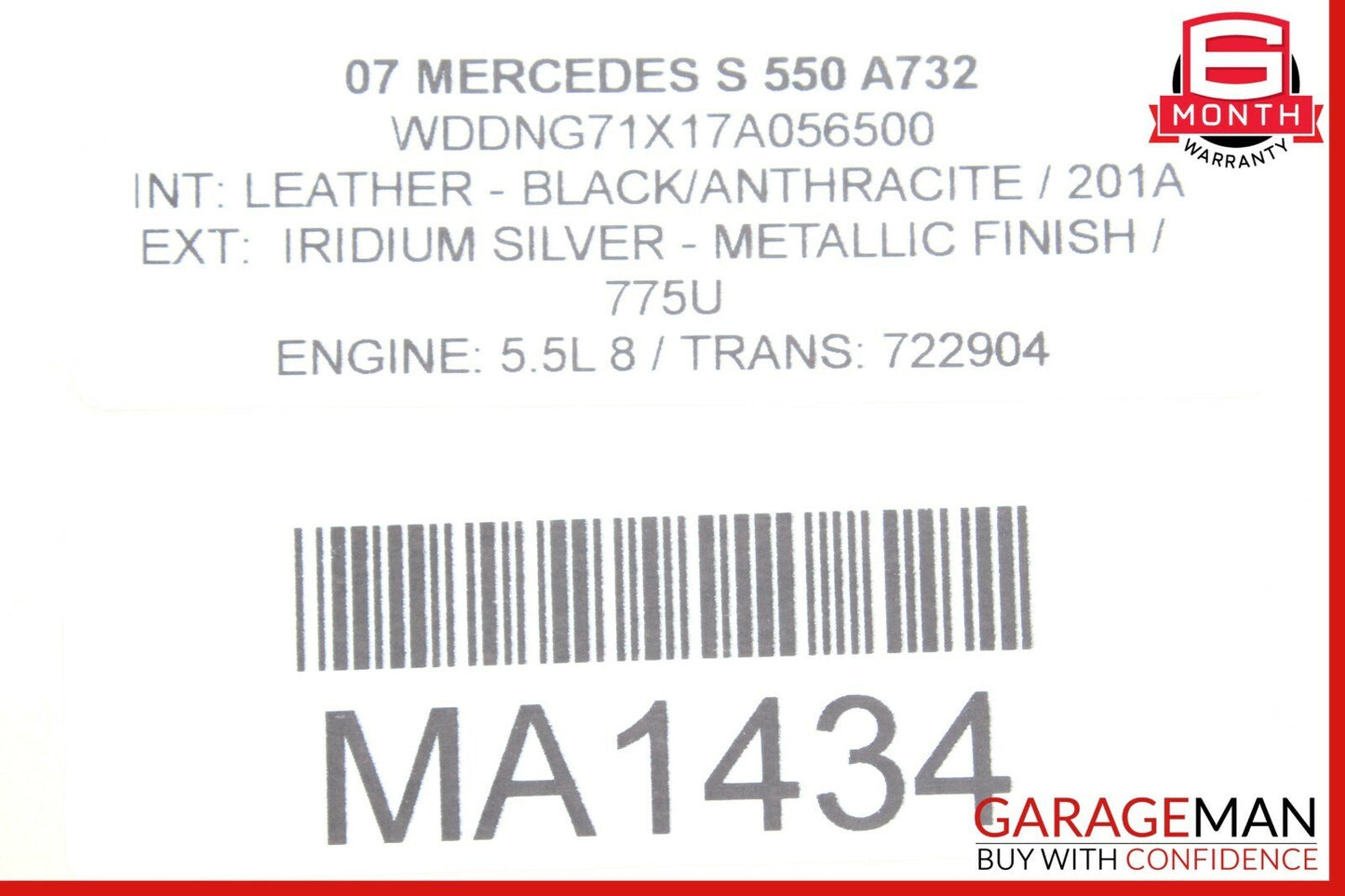 07-09 Mercedes W221 S550 Interior Top Upper Rear View Inside Dim Mirror Brown