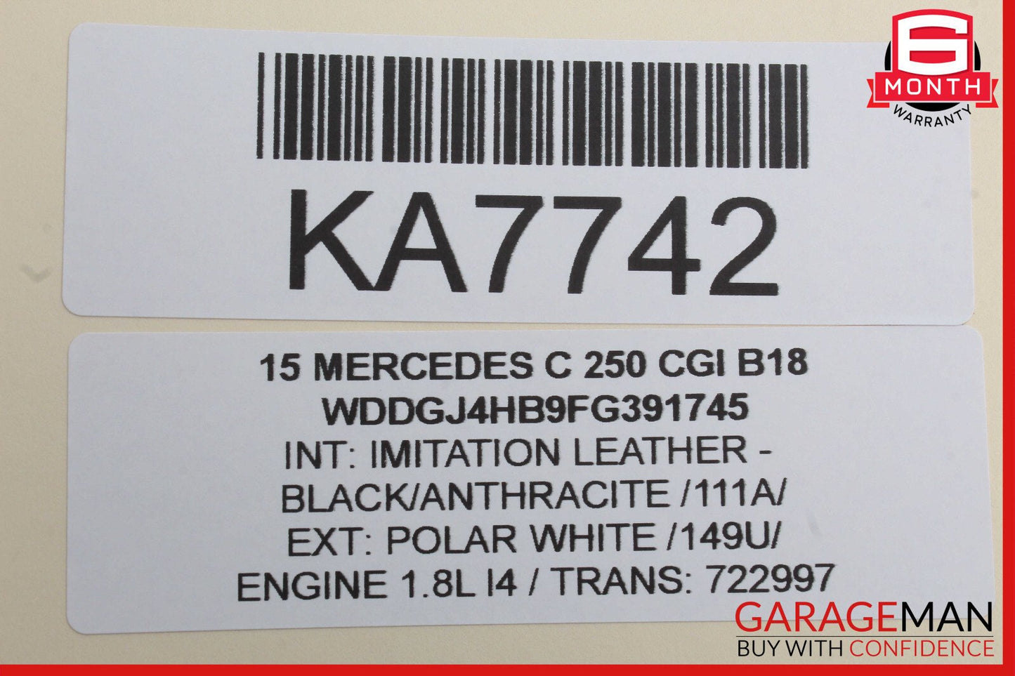 12-17 Mercedes W204 C250 C300 E350 Interior Rear View Mirror Black OEM