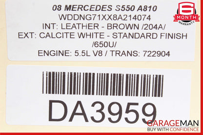 07-14 Mercedes W221 S550 Front Right Door Lock Latch Actuator Keyless Go OEM
