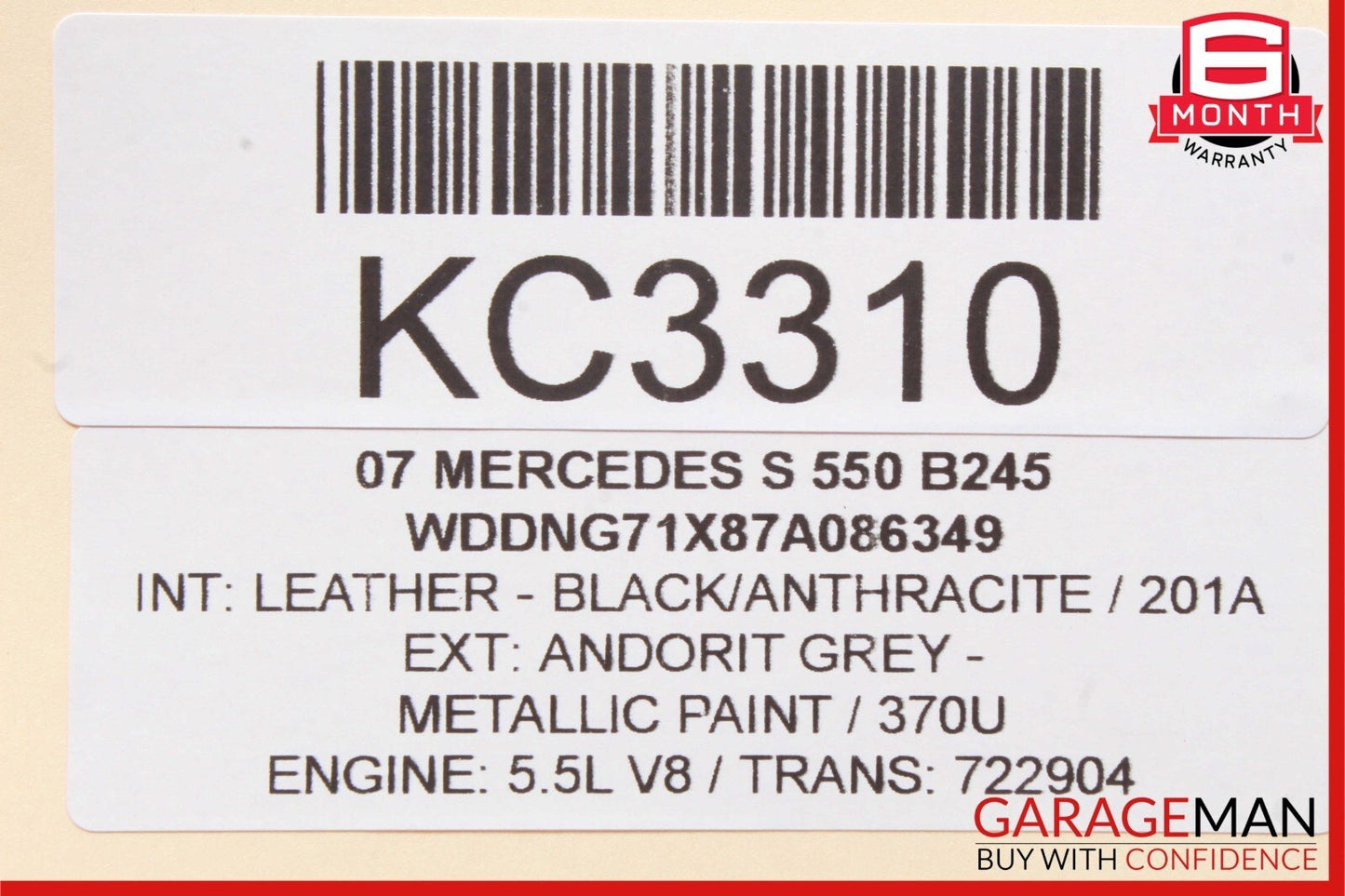 07-09 Mercedes W221 S450 S550 Rear Overhead Vanity Mirror Gray 2218101817 OEM