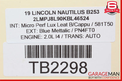 19-21 Lincoln Nautilus Front Right Side Door Window Regulator Plate w/o Motor