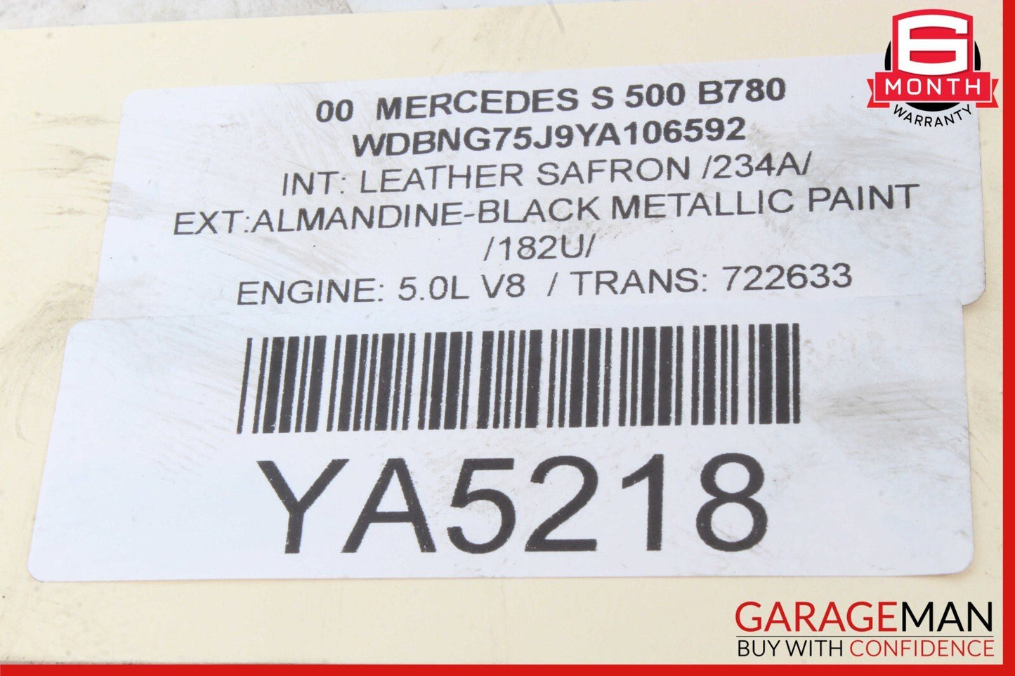 00-06 Mercedes W220 S500 CL500 Left Driver Side Cylinder Head 1130161601 OEM