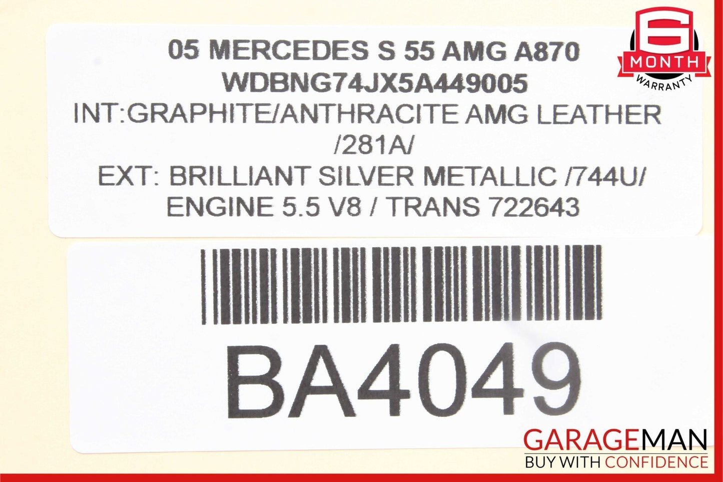 03-06 Mercedes W220 S55 AMG Rear Right Keyless Go Exterior Door Handle Silver