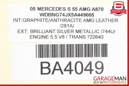 03-06 Mercedes W220 S55 AMG Rear Right Keyless Go Exterior Door Handle Silver