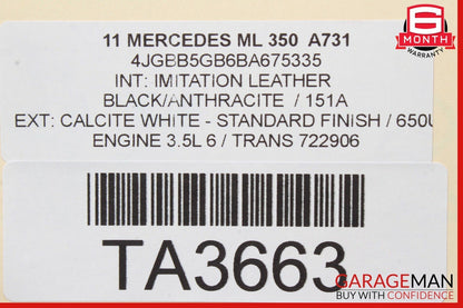 06-12 Mercedes ML350 ML500 GL550 Rear Right Side Exterior Door Shell White OEM