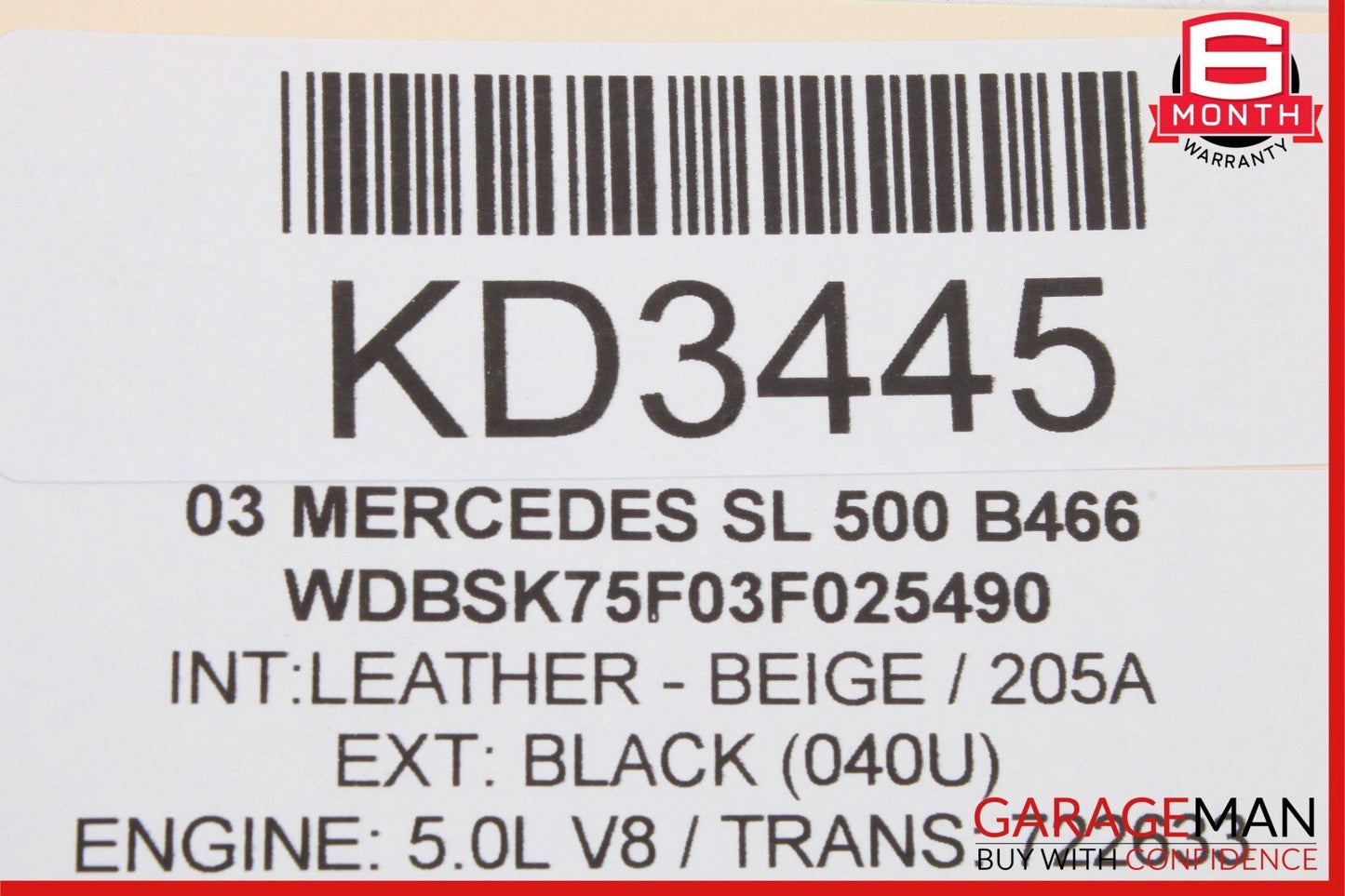 03-06 Mercedes R230 SL500 Front Left Driver Seatbelt Seat Belt Retractor Beige