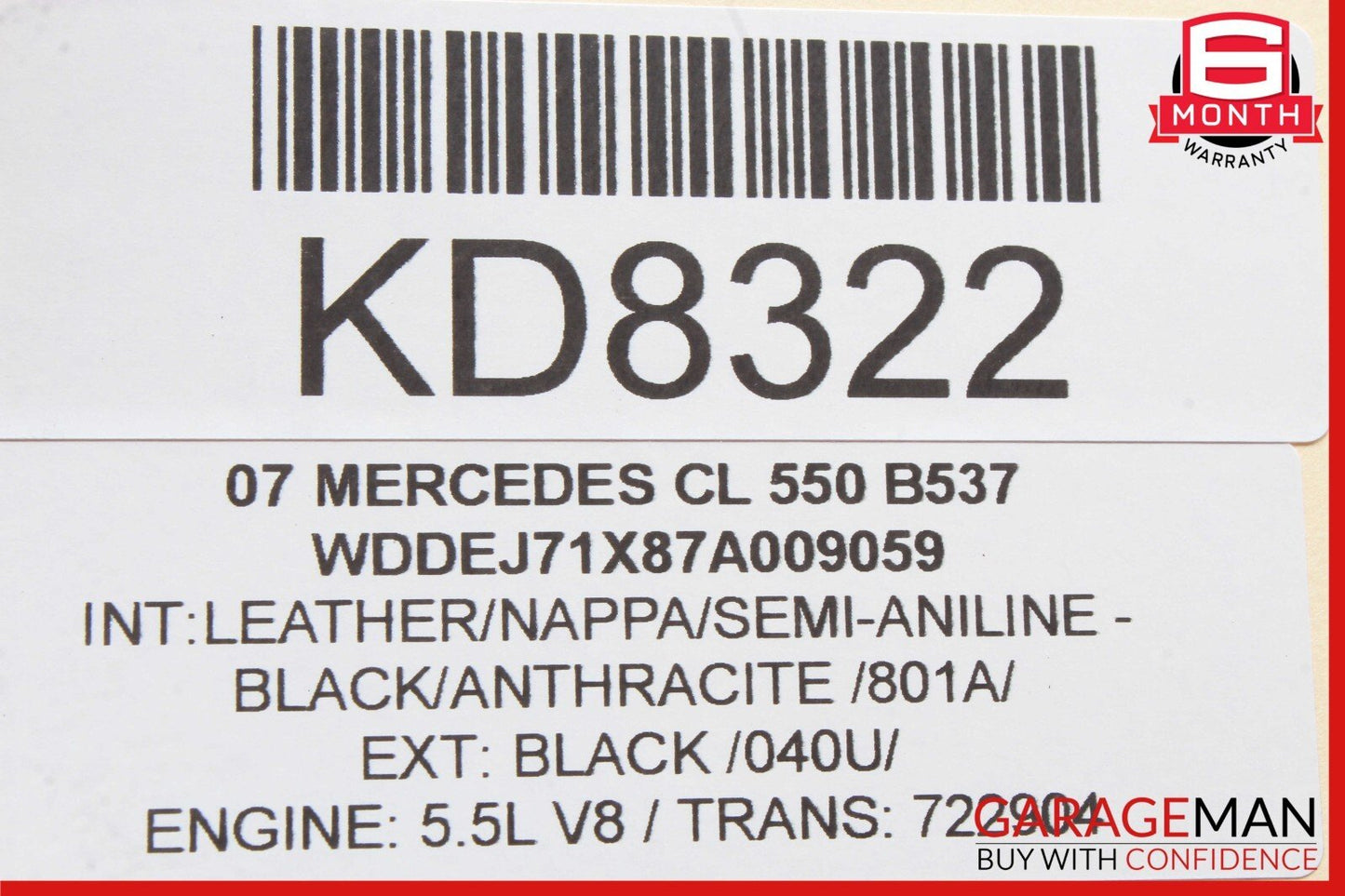 07-14 Mercedes W216 CL550 Seat Headrest Head Rest Front Left Or Right Black OEM