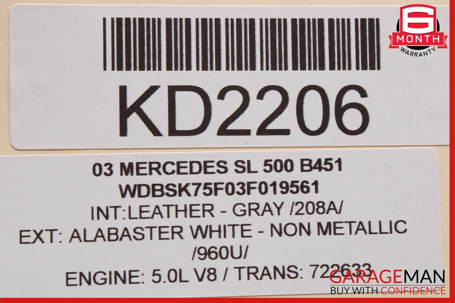03-12 Mercedes R230 SL500 SL55 SL63 AMG Rear Right Trunk Lock Frame Cylinder